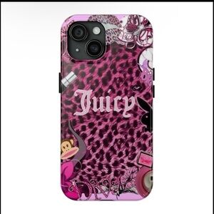 Juicy Couture Pink Leopard Print Phone Case with Graphic Accents